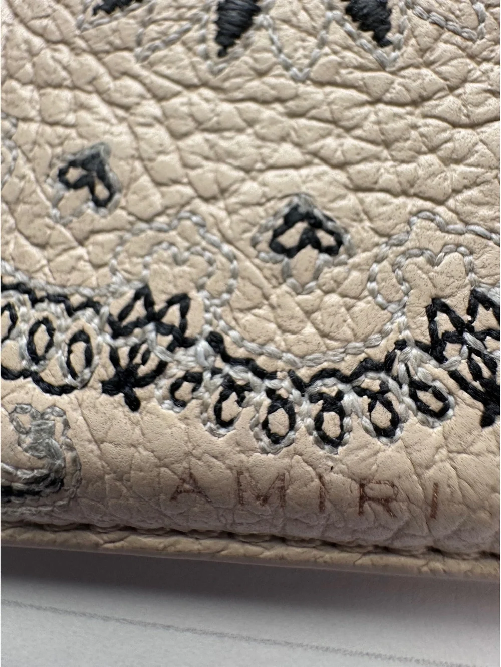 AMIRI Pebbled Bandana Card Holder Wallet Alabaster Leather Authentic